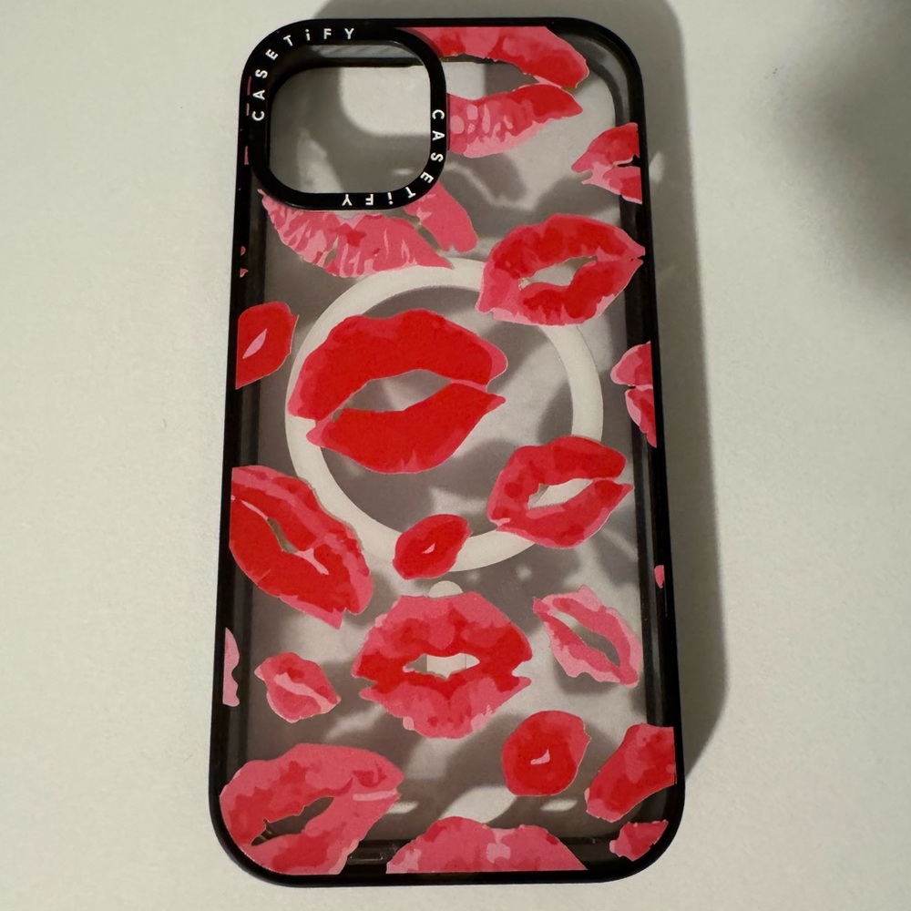 Casetify Red and Pink Lip Print iPhone 14 Case